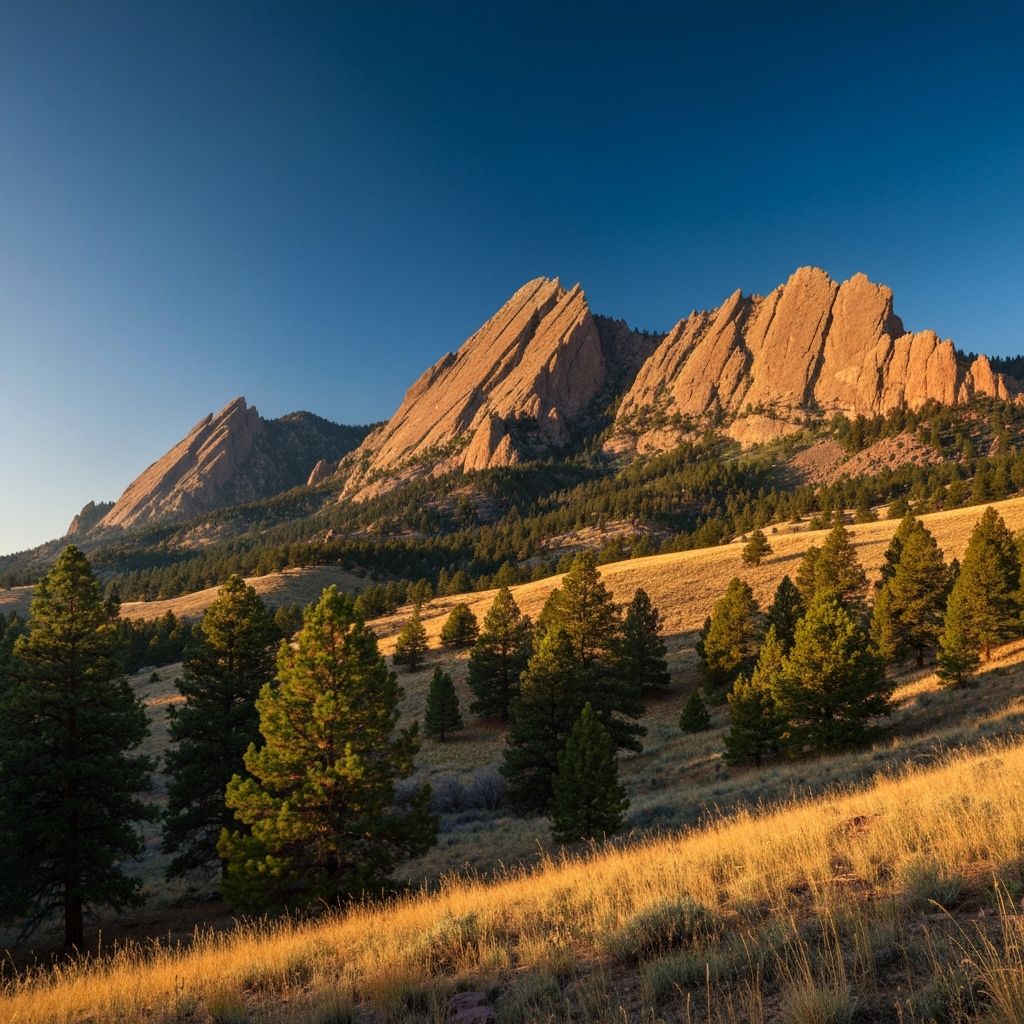 Boulder Flatirons at golden hour