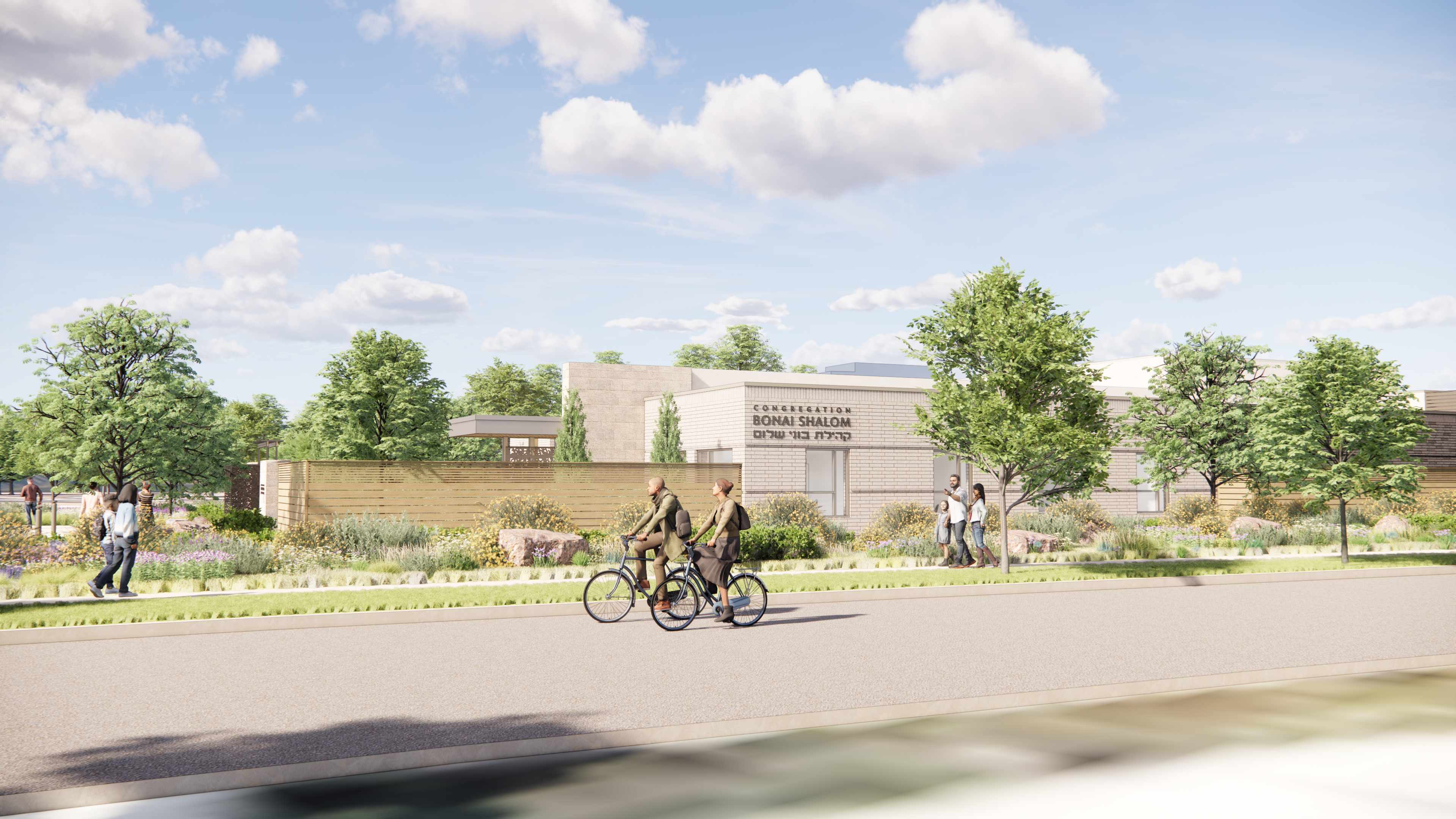 Architectural rendering of the new Congregation Bonai Shalom building from street view